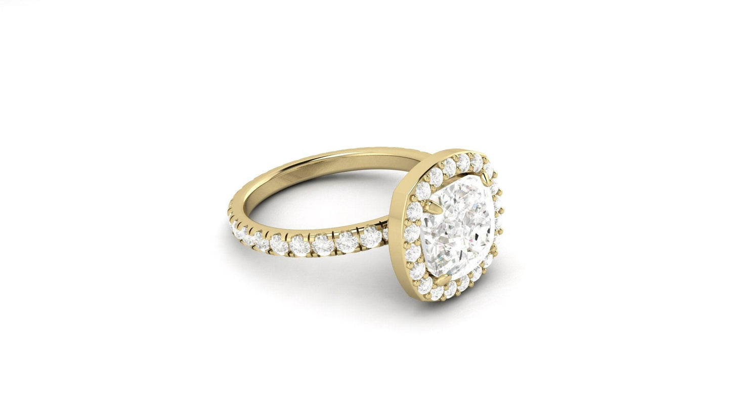 Cushion Halo And Full Pavé Diamond Engagement Ring