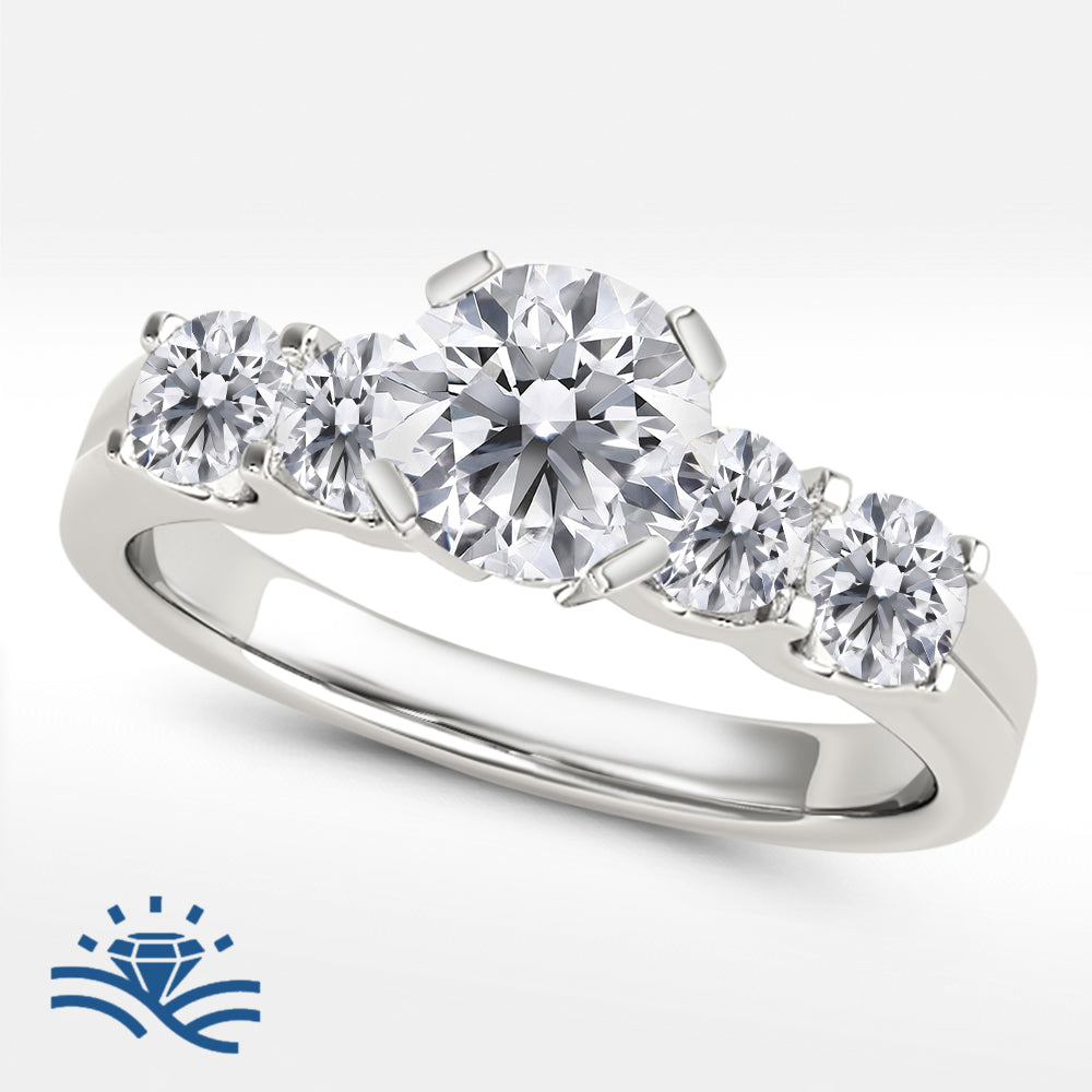 Round Five-Stone Prong Set Moissanite Engagement Ring