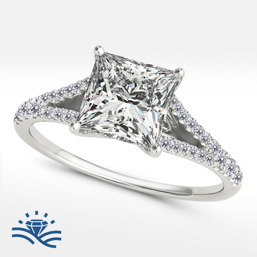 Princess Split Band Half Pavé Moissanite Engagement Ring