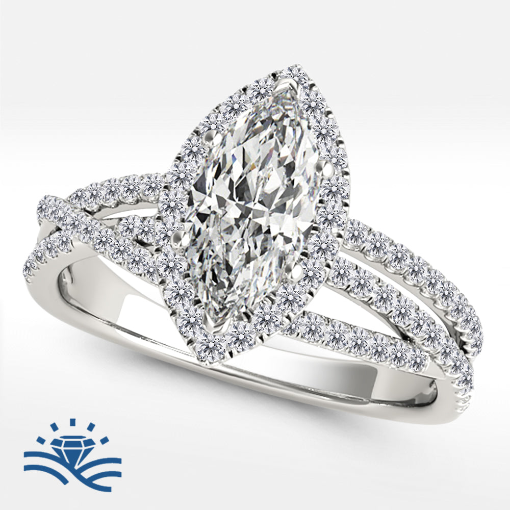 Marquise Halo Triple Half Pavé Moissanite Engagement Ring