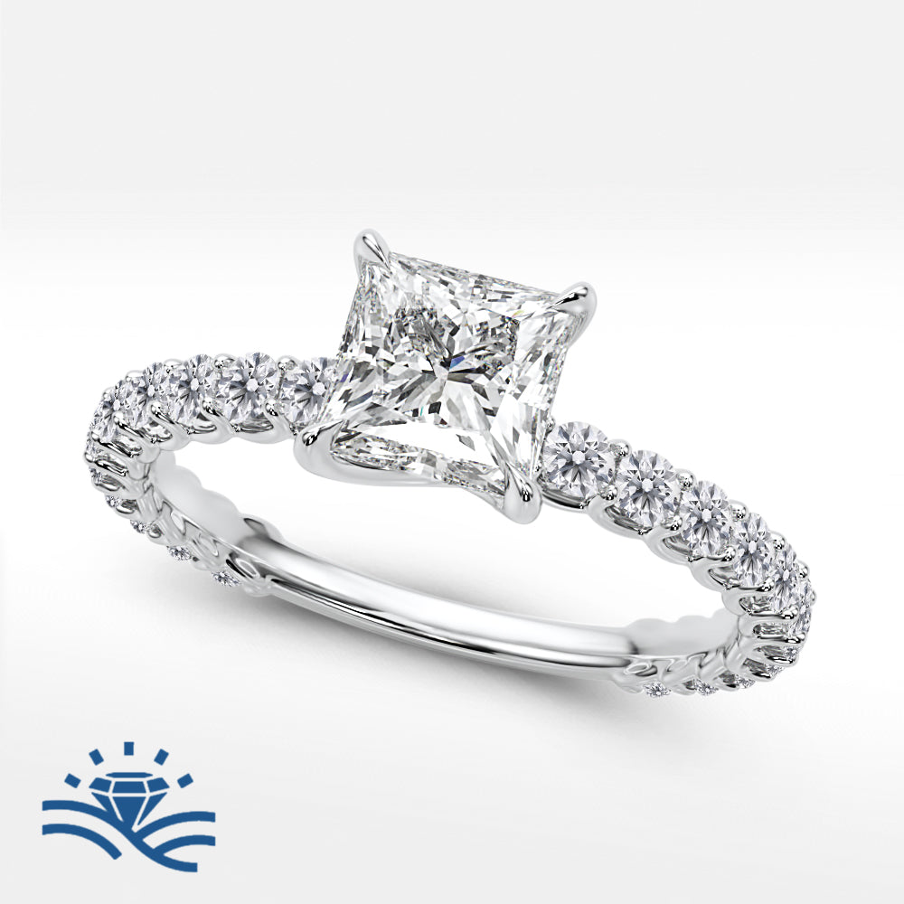 Princess Single Row Pavé Moissanite Engagement Ring