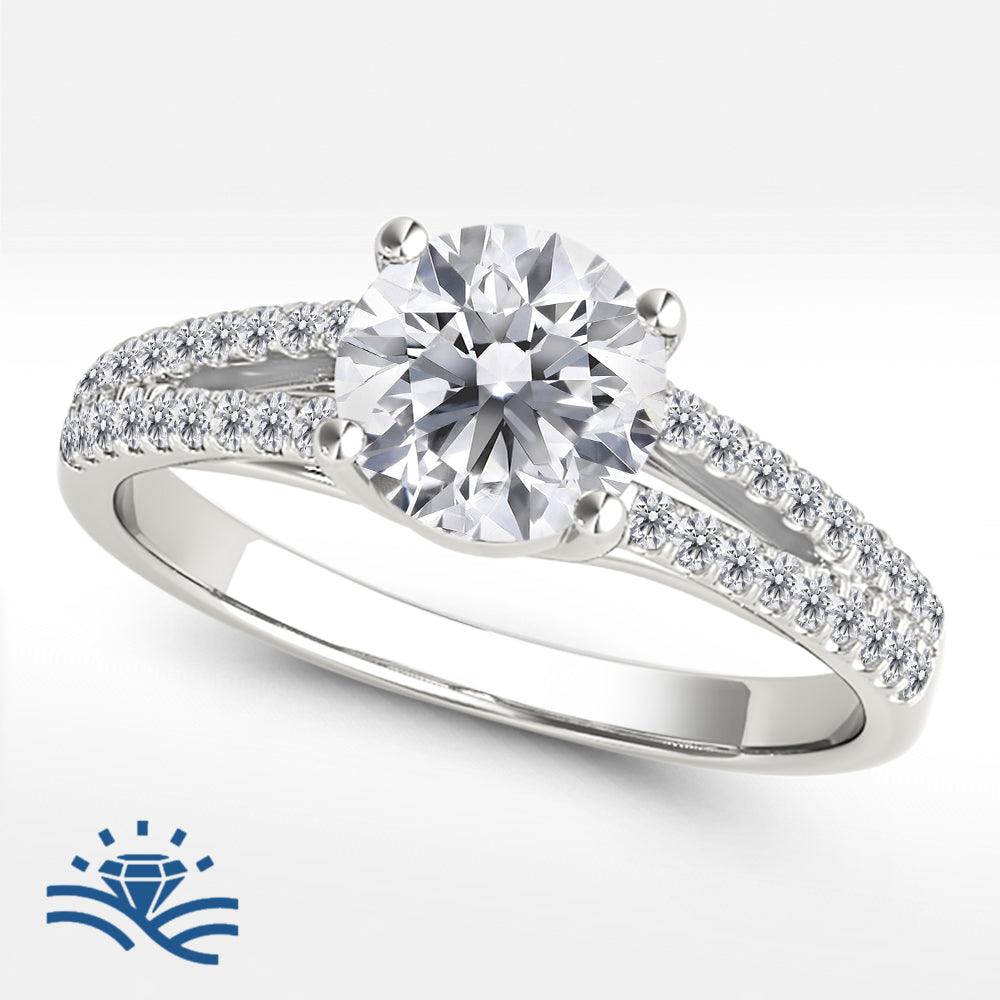 Round Split Band Half Pavé Moissanite Engagement Ring