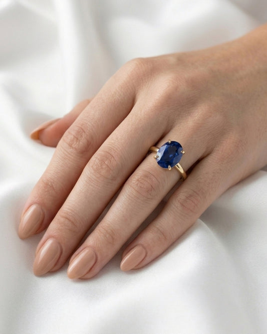 Aurora: Oval Blue Solitaire Moissanite Engagement Ring
