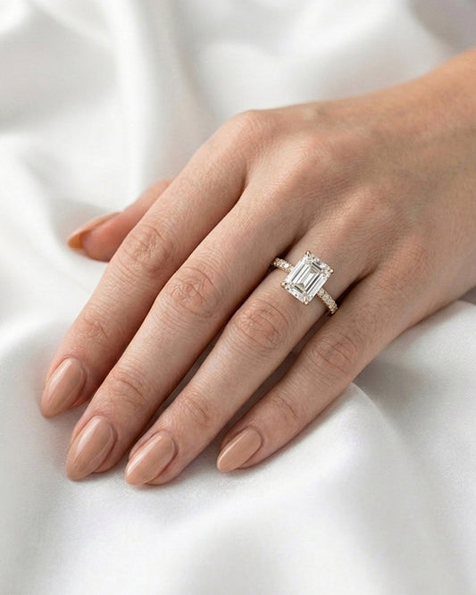 Avery: Emerald Hidden Halo Full Pavé Diamond Ring