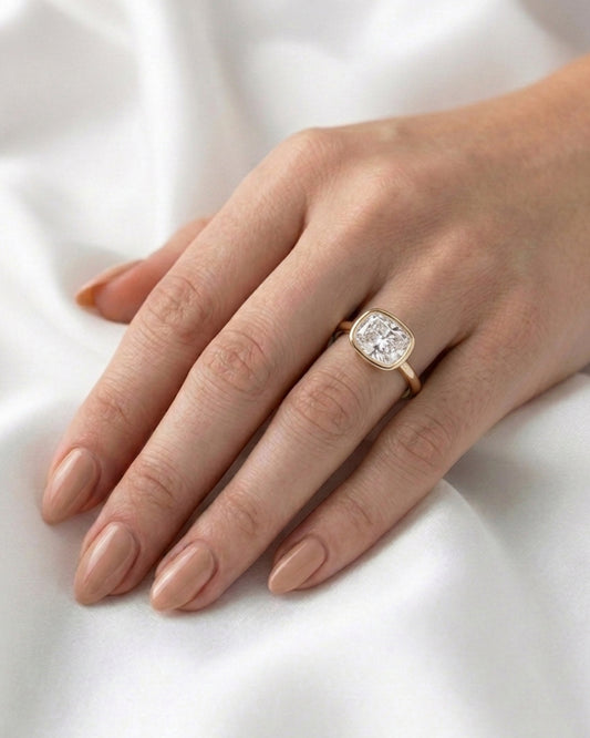 Billie: East West Bezel Elongated Cushion Moissanite Engagement Ring