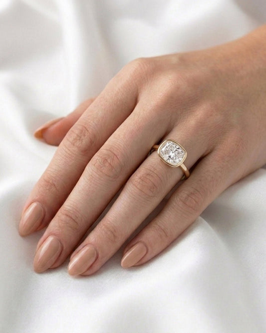 Billie - East West Bezel Elongated Cushion Moissanite Engagement Ring - Moissanite Engagement Rings