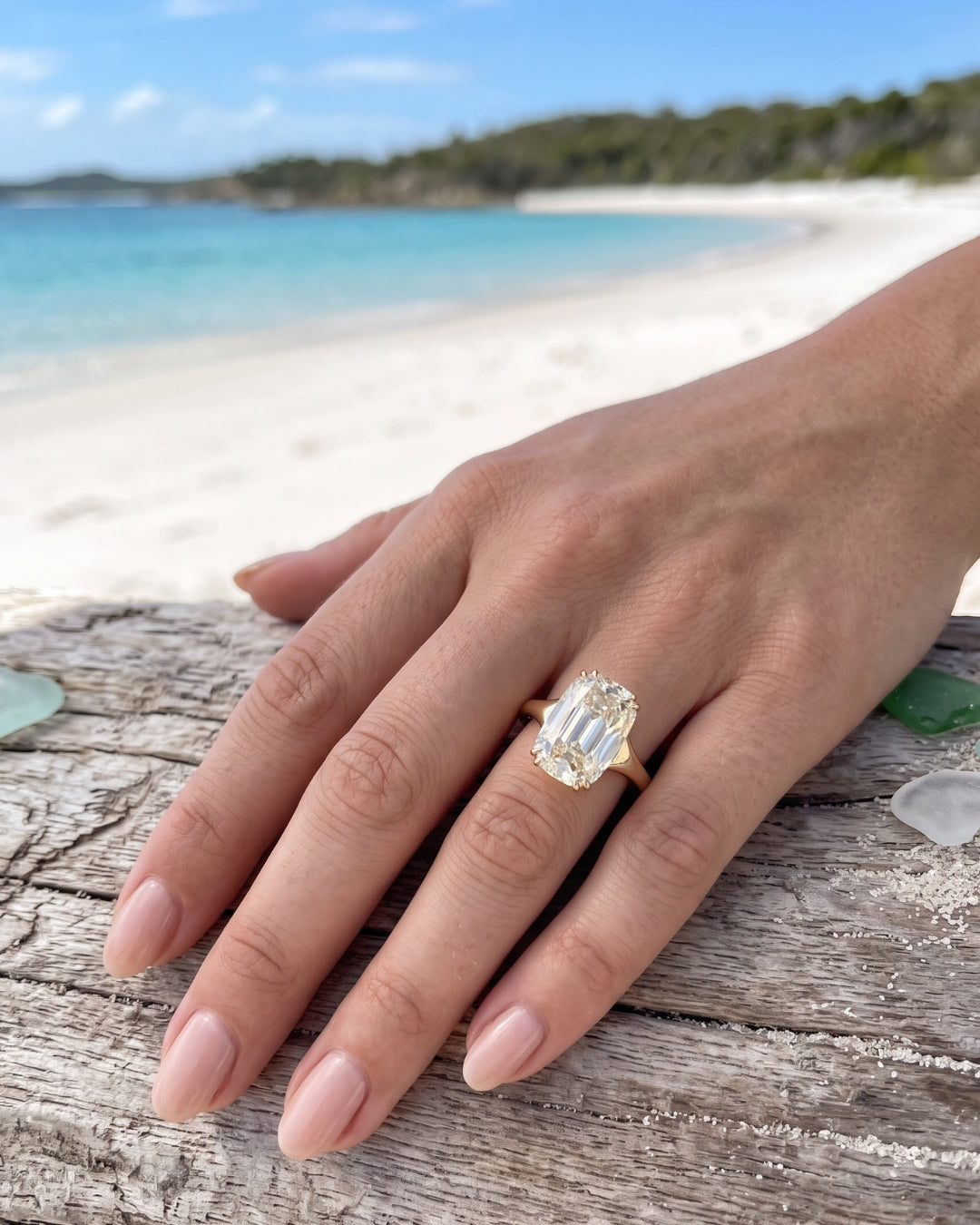 Blanche: Elongated Cushion Antique Cut Tapered Band Moissanite Engagement Ring