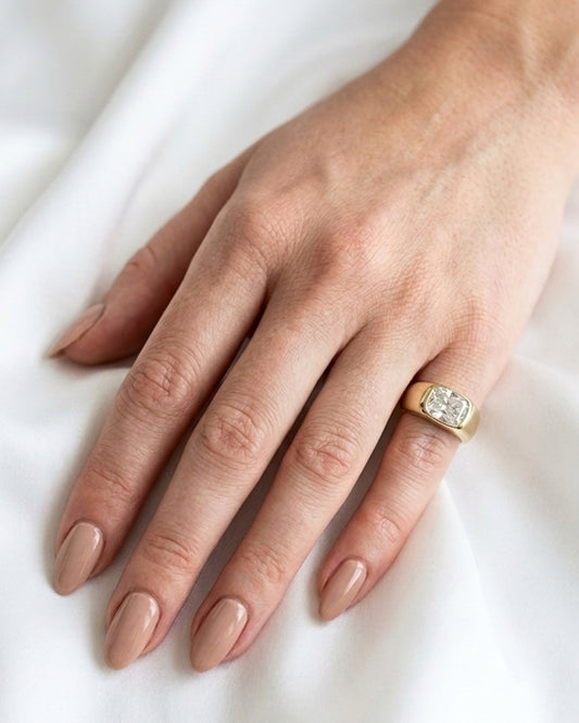 Cecilia: Elongated Radiant Burnished with Signet Band Ring