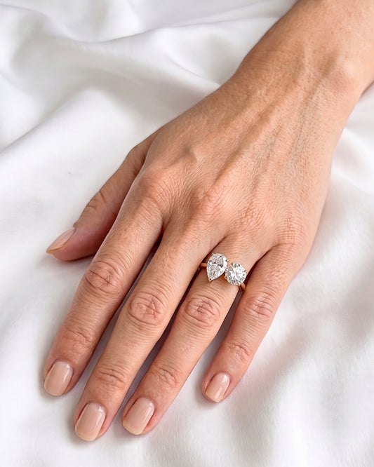 Cleo: Toi Et Moi Pear & Round Moissanite Engagement Ring
