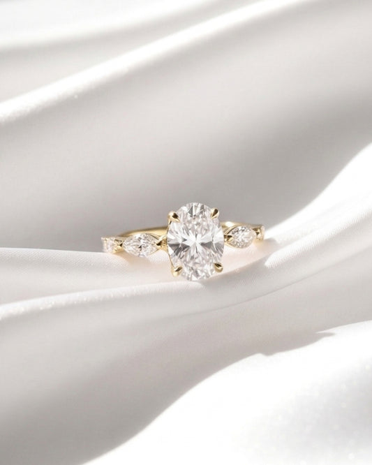 Daisy - Oval and Marquise Three-Stone Moissanite Engagement Ring