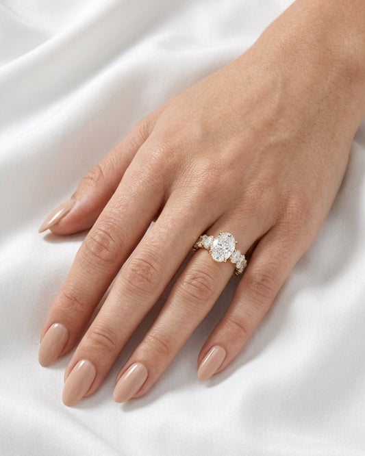 Eloise - Oval Solitaire with Oval Eternity Band Moissanite Engagement Ring - Moissanite Engagement Rings