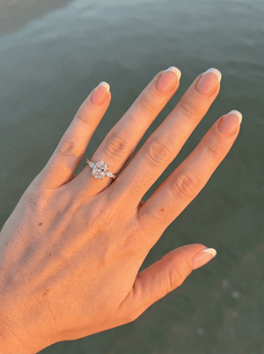 Elongated Cushion Pear Setting 2/3 Pavé Moissanite Engagement Ring - Ready To Ship - Moissanite Engagement Rings