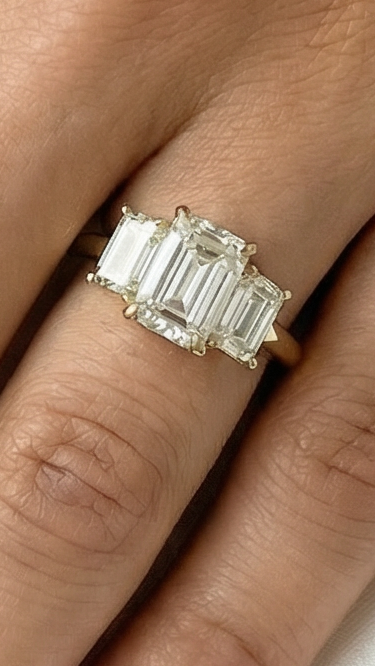 Moissanite Engagement Ring Emerald Trilogy