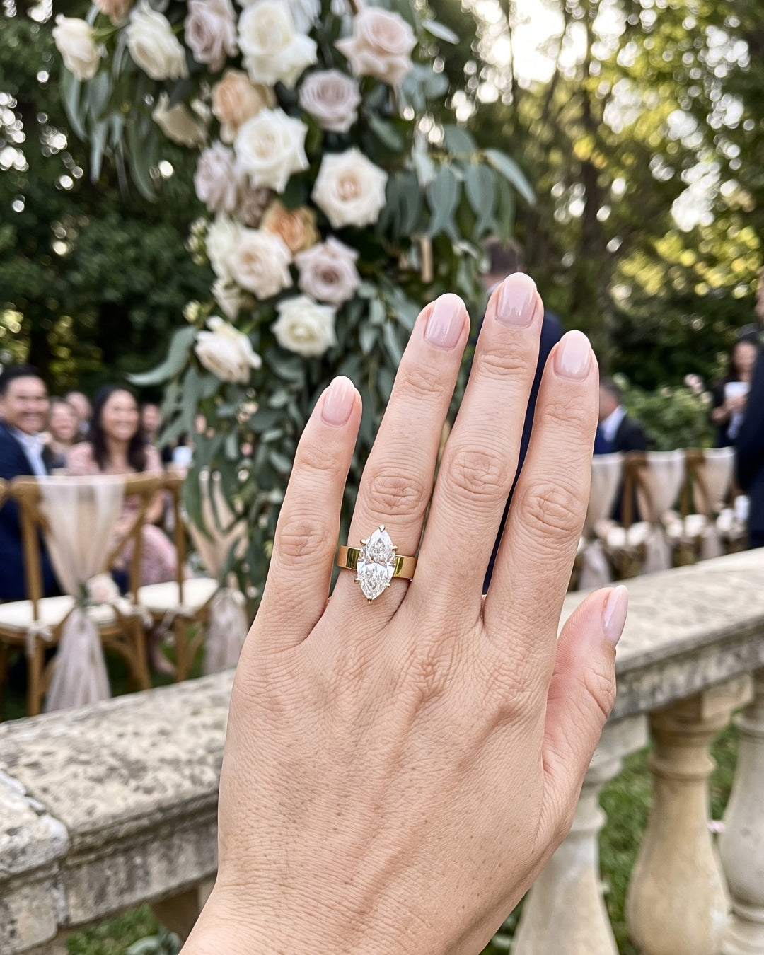 Estelle: Marquise Solitaire Flat Band Moissanite Engagement Ring