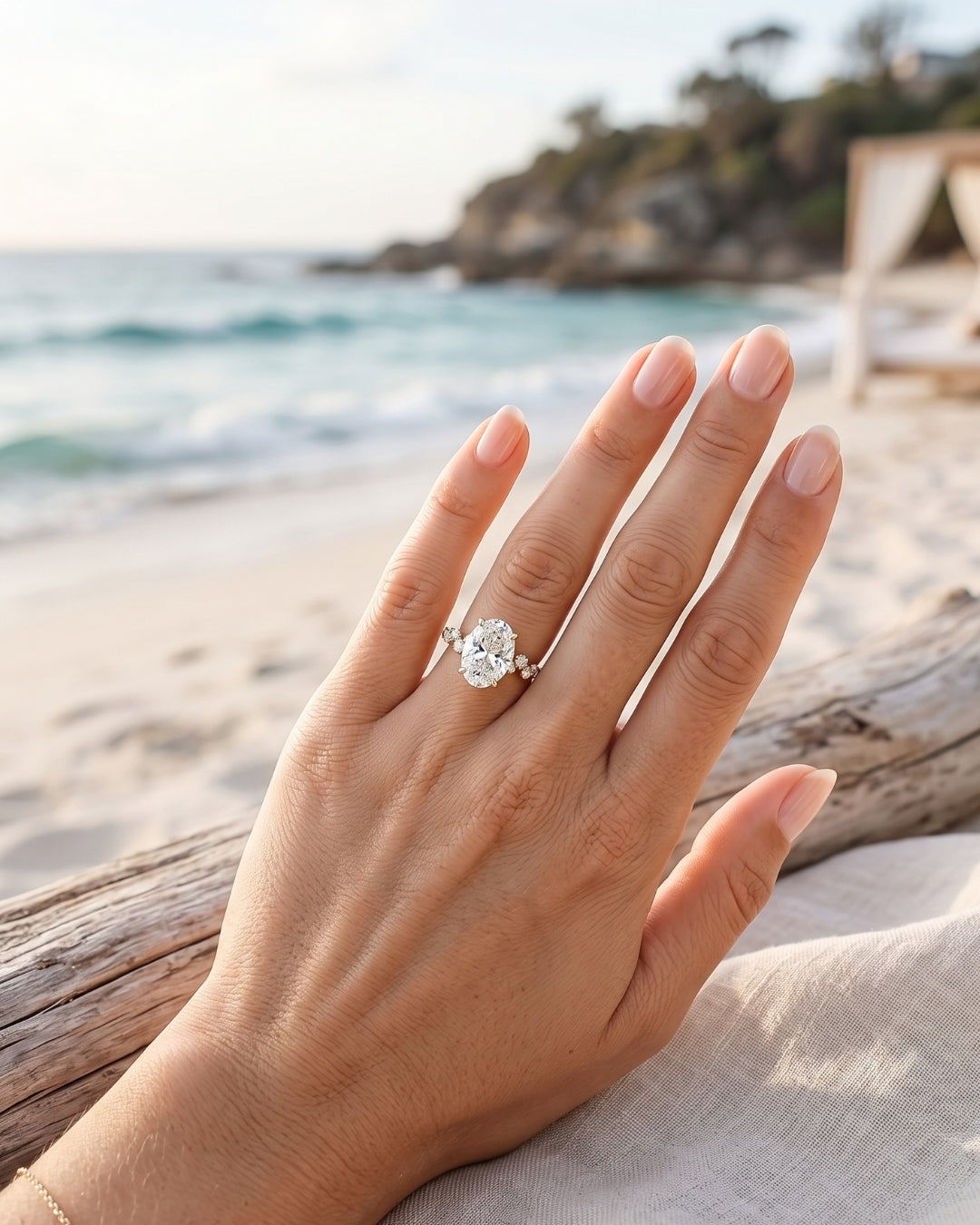 Frankie: Oval Side Stone Moissanite Engagement Ring