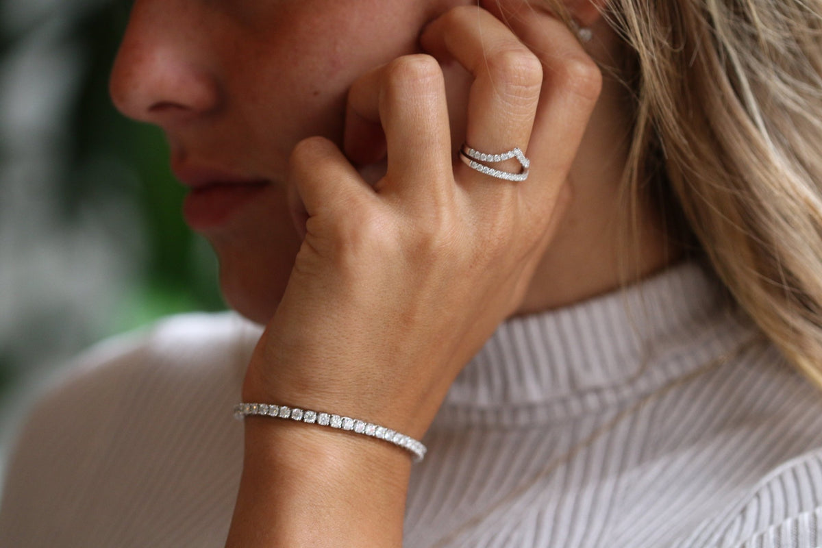 Half Pavè With Peak Moissanite Wedding Band - Ready To Ship - Moissanite Engagement Rings