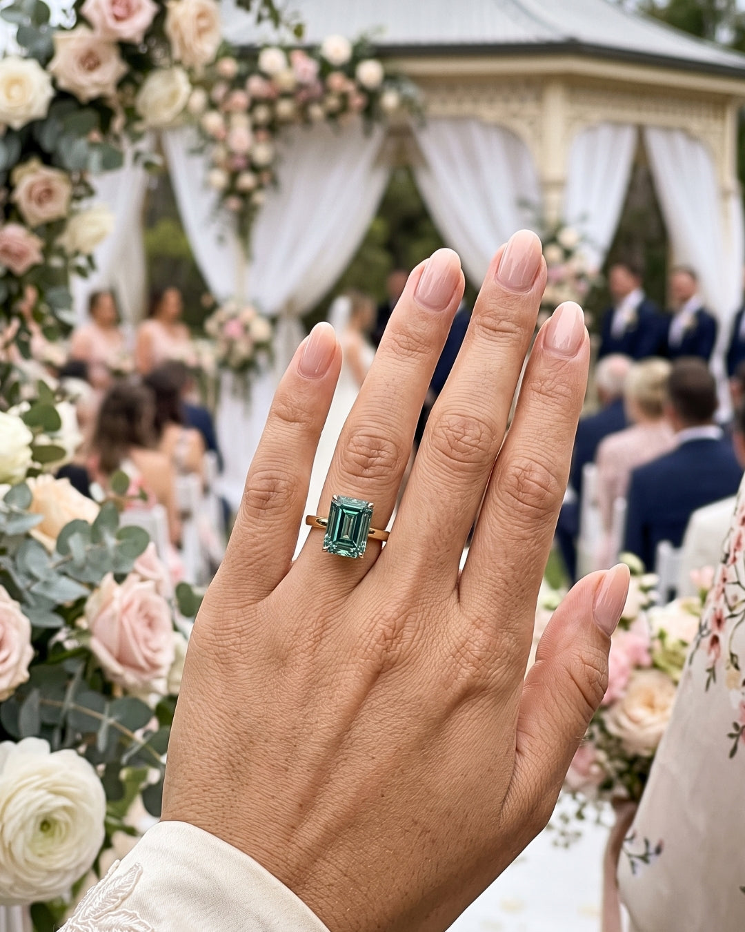 Lola: Emerald Solitaire Emerald Coloured Moissanite Engagement Ring - Ready To Ship