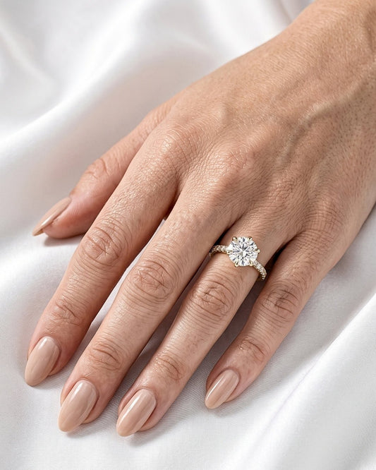 Luna - Round Hidden Halo Full Pavé Diamond Engagement Ring - Moissanite Engagement Rings