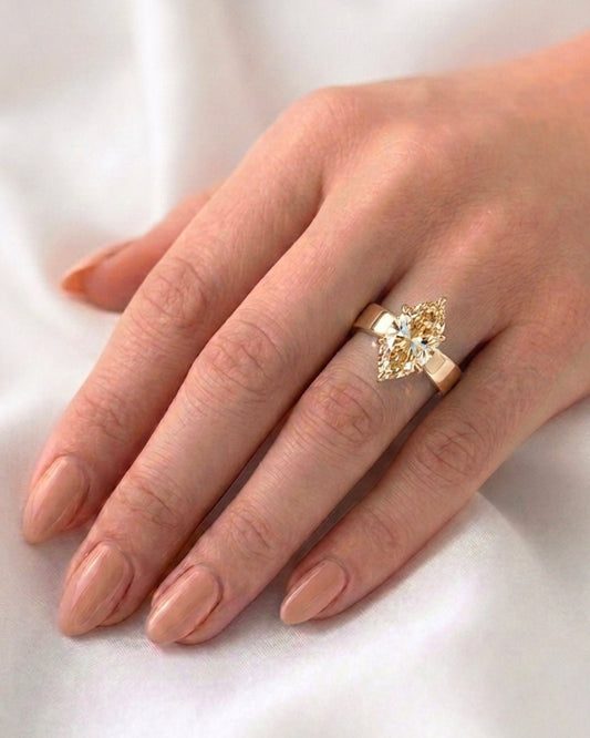 Lyra - Marquise Champagne Solitaire Moissanite Engagement Ring - Moissanite Engagement Rings