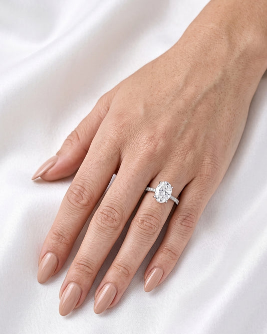 Margaux: Oval Dovetail Pavé Platinum Moissanite Engagement Ring