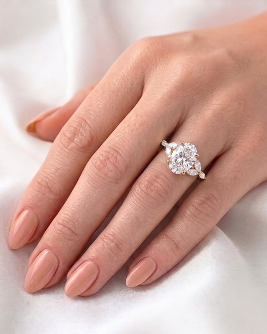 Mira: Oval Triple Marquise Accent Stones Diamond Engagement Ring