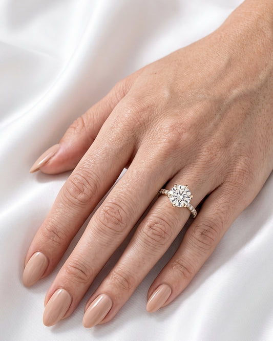 Olivia: Round Half Pavé Moissanite Engagement Ring