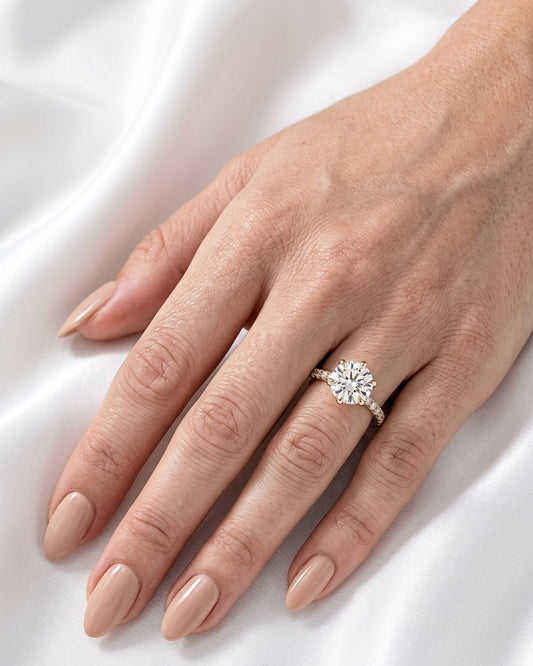 Olivia - Round Half Pavé Diamond Engagement Ring - Moissanite Engagement Rings
