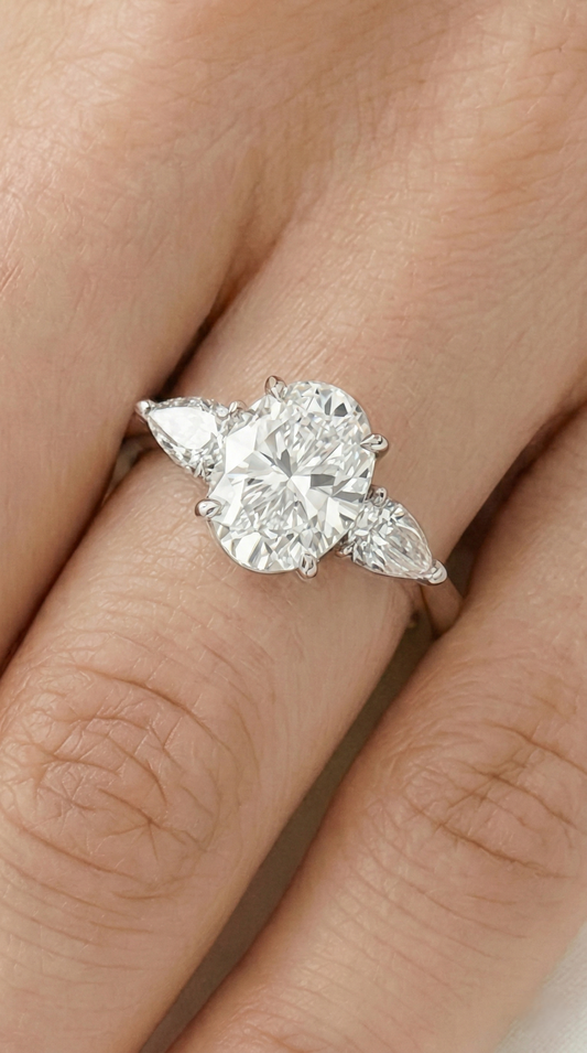 Oval Leaf Setting Diamond Engagement Ring