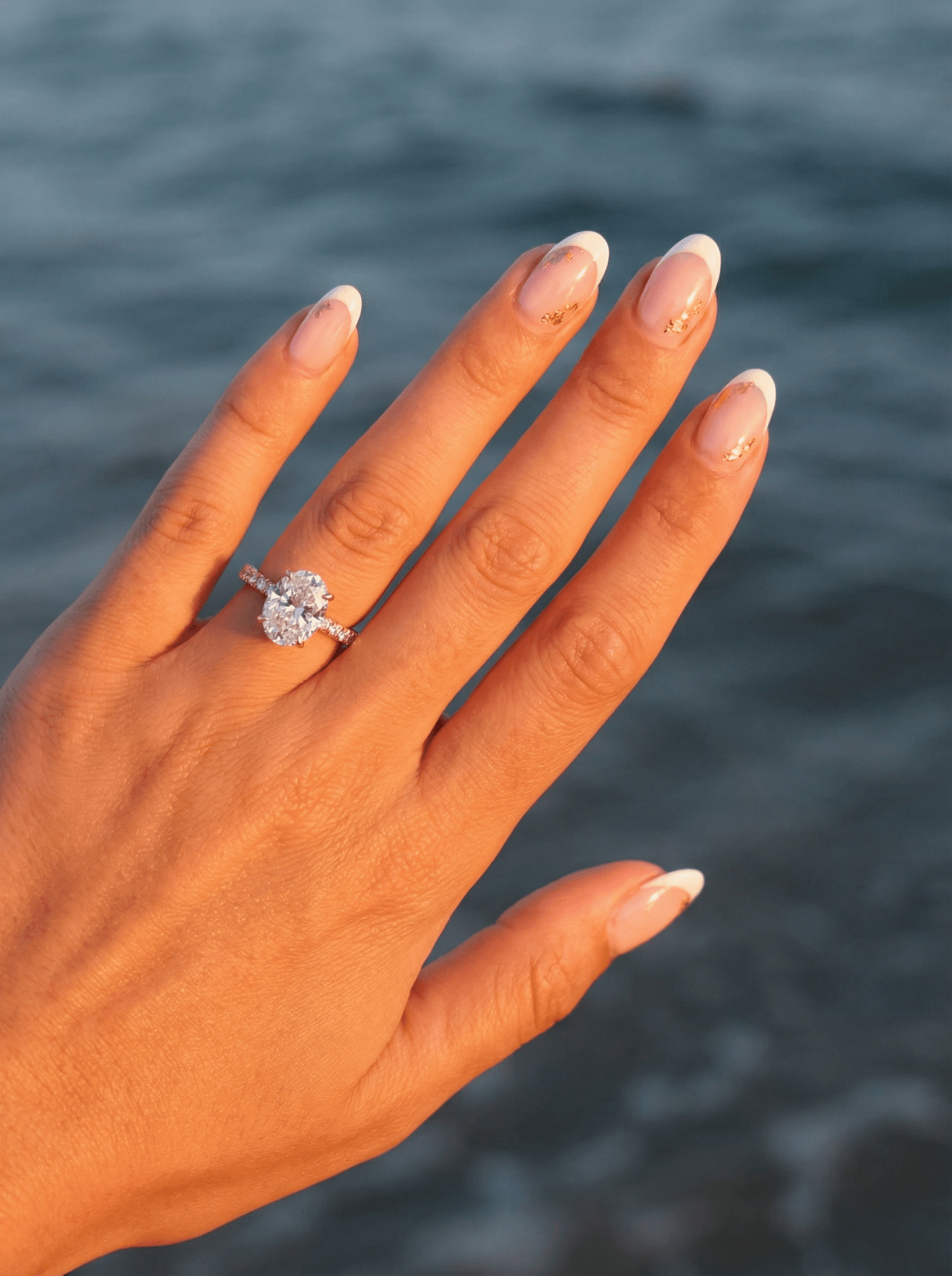 Oval Half Pavè Hidden Halo Moissanite Engagement Ring - Moissanite Engagement Rings