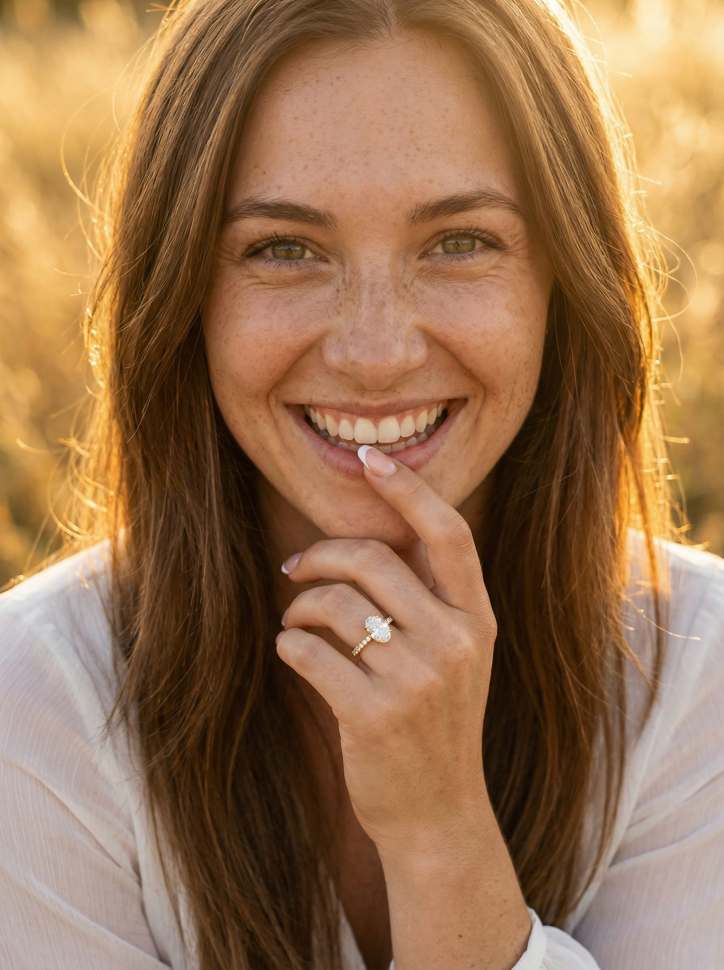Oval Half Pavè Hidden Halo Moissanite Engagement Ring