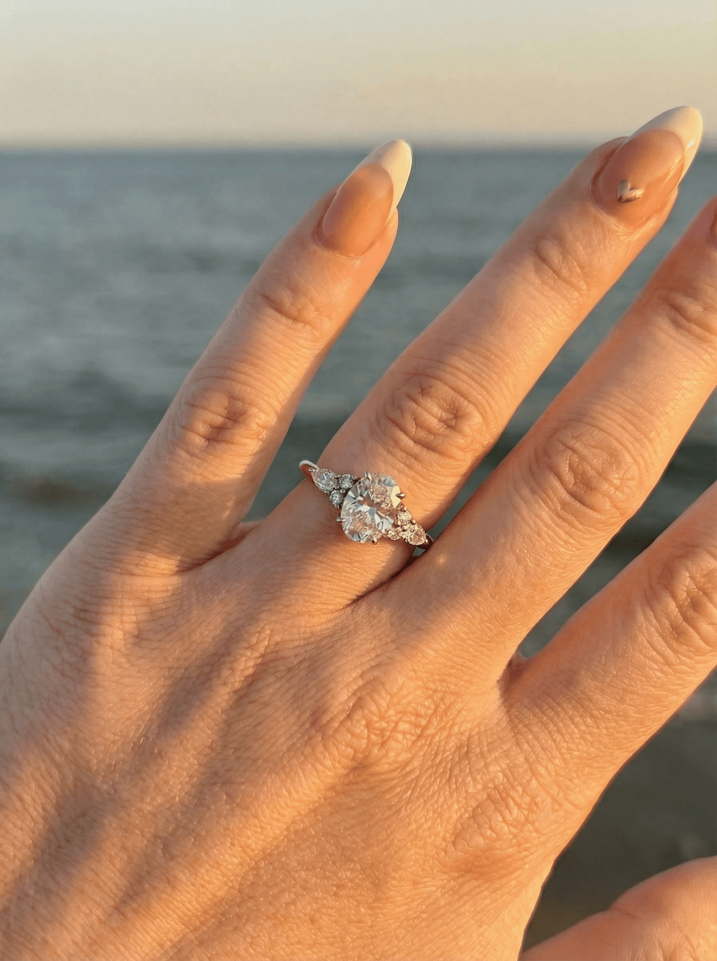 Oval Trio Accent Stones Moissanite Engagement Ring - Ready To Ship - Moissanite Engagement Rings