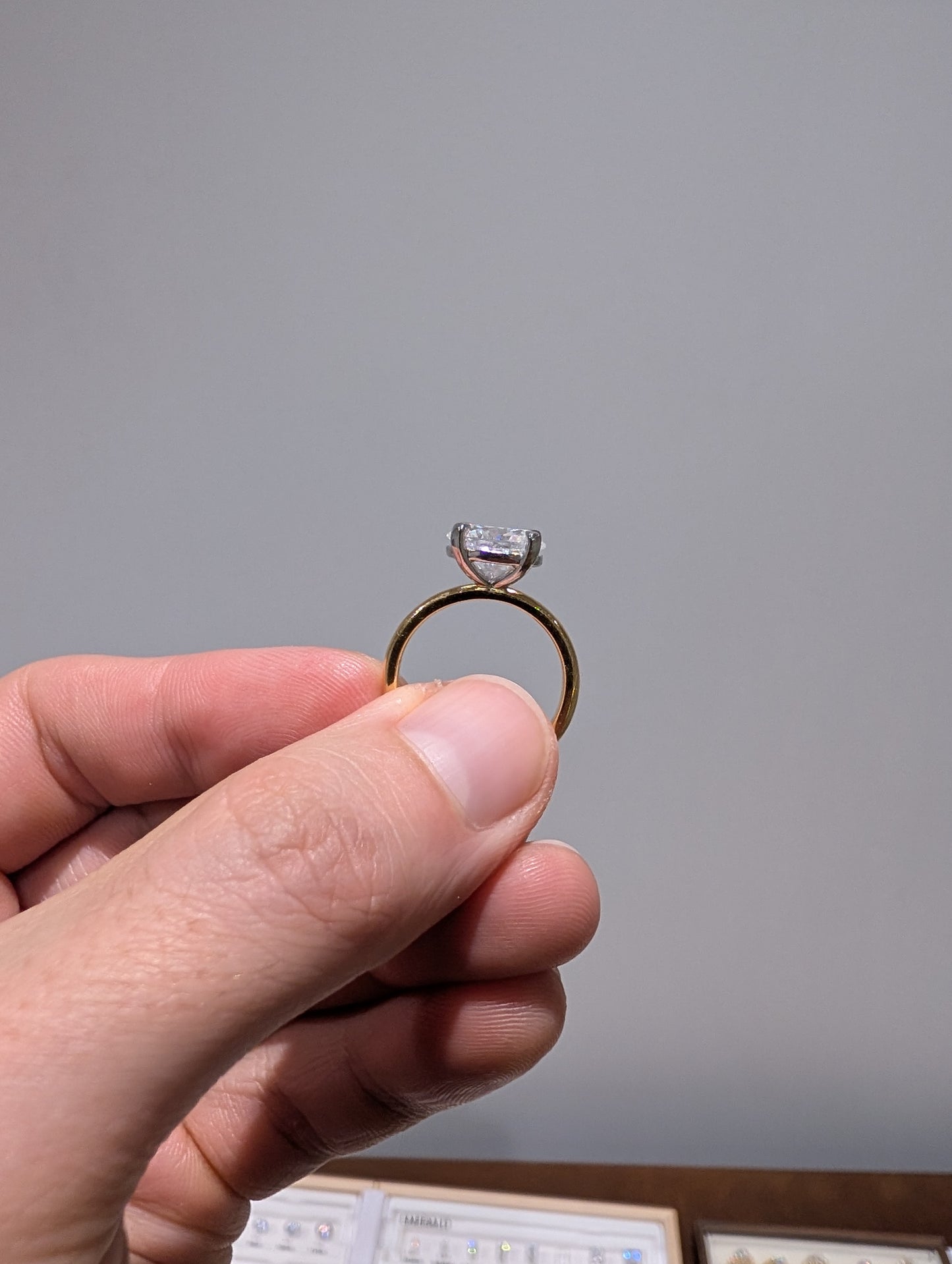 2ct East West Oval 18k Yellow Gold | Platinum Claws | Size L 1/2 | 2mm band