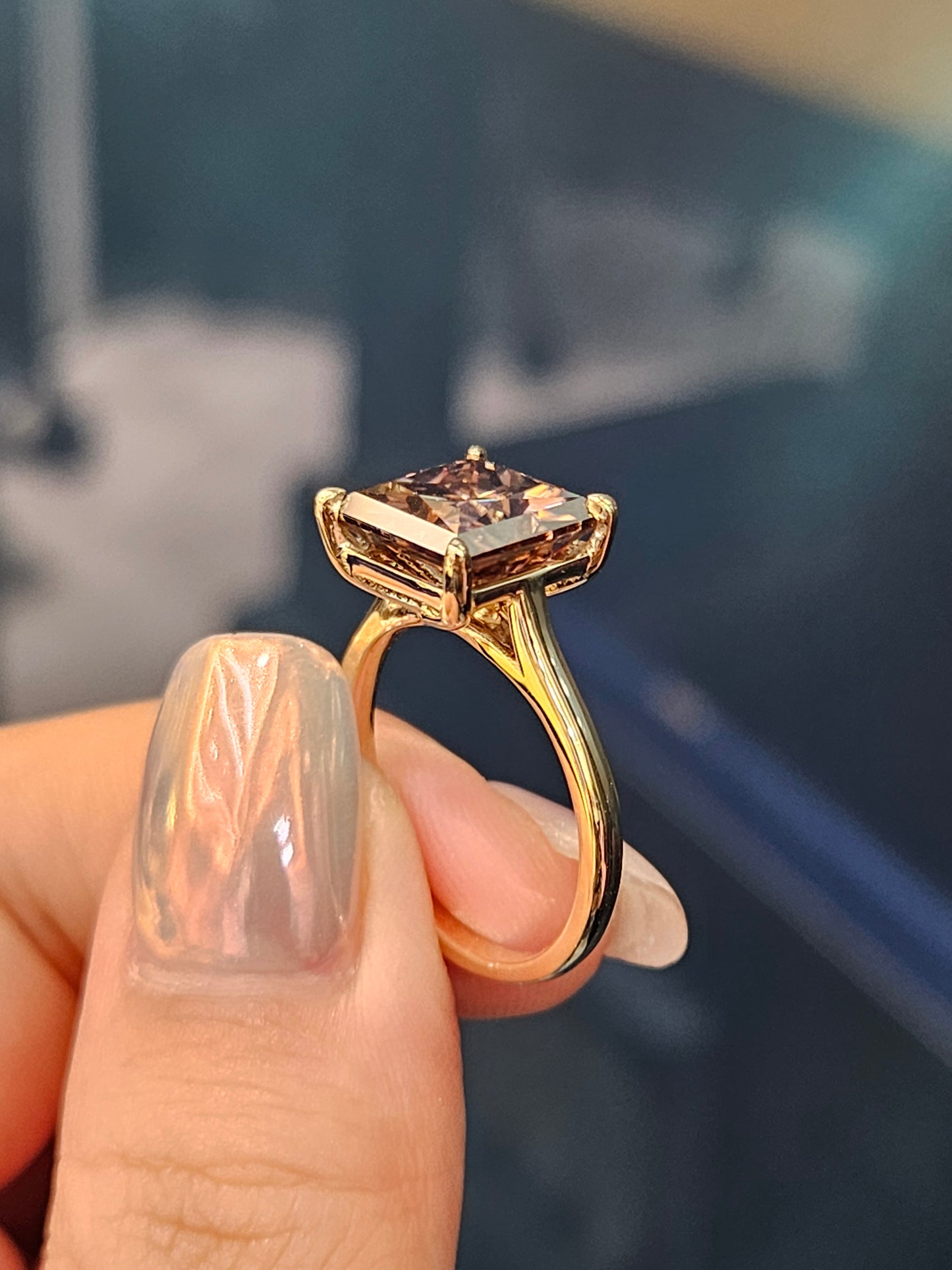 Princess Champagne Solitaire Moissanite Engagement Ring