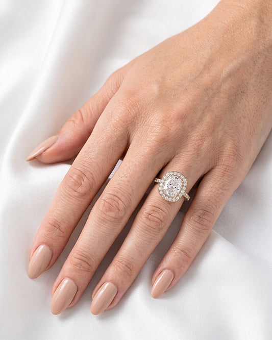 Quinn: Elongated Cushion Halo Full Pavé Diamond Engagement Ring