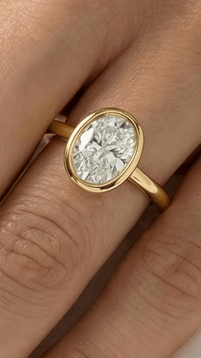 Oval Bezel Diamond Engagement Ring - Moissanite Engagement Rings