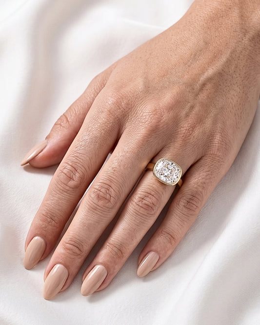 Sasha: East West Bezel Cushion Solitaire Diamond Engagement Ring