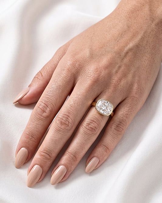 Sasha - East West Bezel Cushion Solitaire Diamond Engagement Ring - Moissanite Engagement Rings