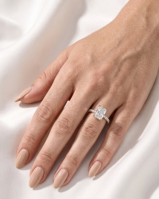 Sirena: Radiant Hidden Halo Full Pavé Diamond Engagement Ring