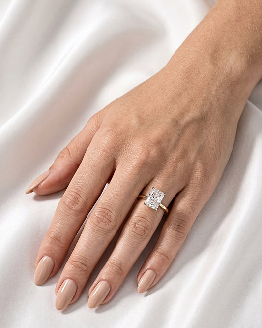 Stella: Radiant Solitaire Two Tone Moissanite Engagement Ring