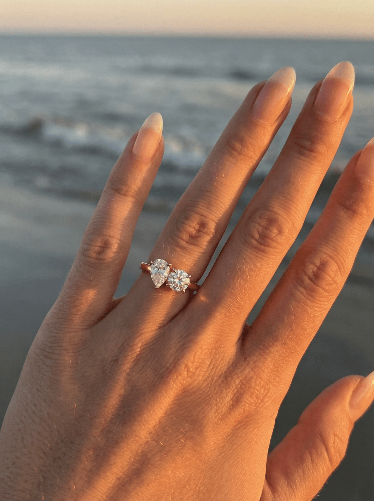 Toi Et Moi Pear & Round Moissanite Engagement Ring - Ready To Ship - Moissanite Engagement Rings