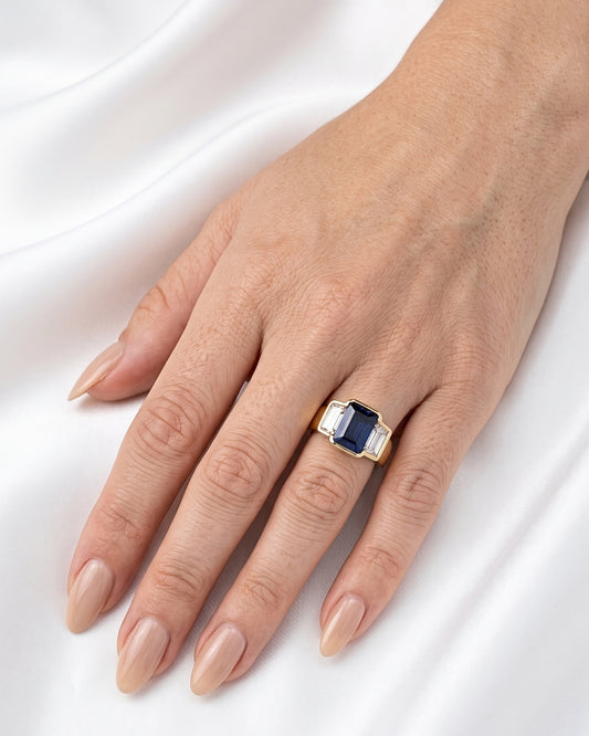 Vivienne: Emerald Blue Trilogy Moissanite Engagement Ring
