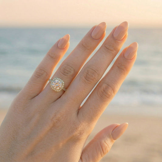 Cushion Halo Pavé Diamond Engagement Ring - Moissanite Engagement Rings