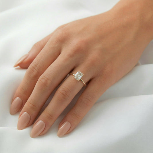 Emerald Hidden Halo Diamond Engagement Ring - Moissanite Engagement Rings