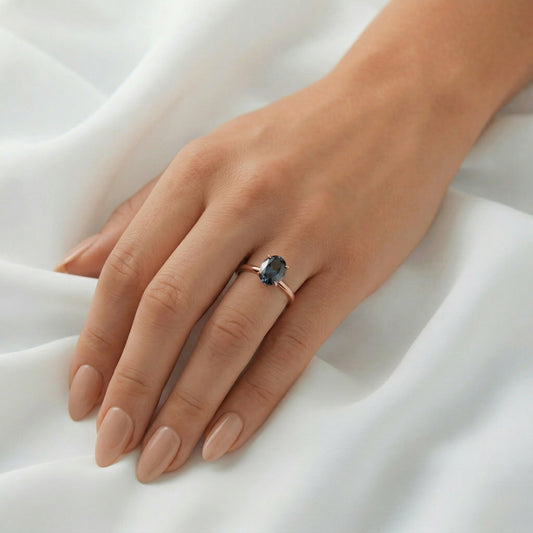 Oval Blue Solitaire Moissanite Engagement Ring - Moissanite Engagement Rings