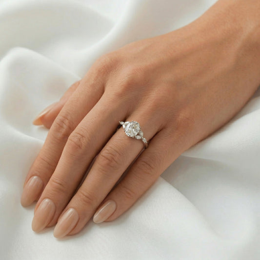 Oval Triple Marquise Accent Stones Diamond Engagement Ring - Moissanite Engagement Rings