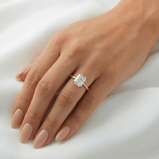 Radiant Hidden Halo Moissanite Engagement Ring - Moissanite Engagement Rings
