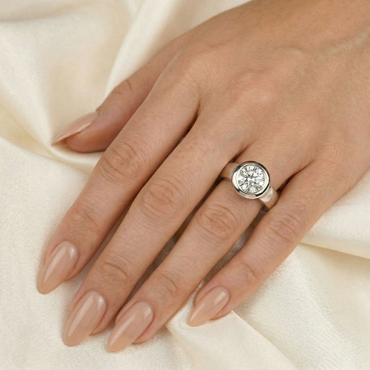 Round Bezel Solitaire Moissanite Engagement Ring