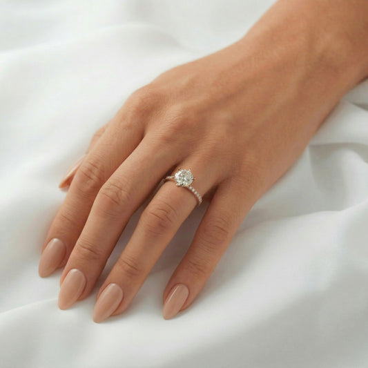 Round Half Pavé Diamond Engagement Ring - Moissanite Engagement Rings