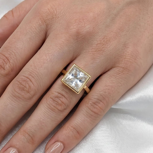 Princess Bezel Moissanite Engagement Ring - Moissanite Engagement Rings