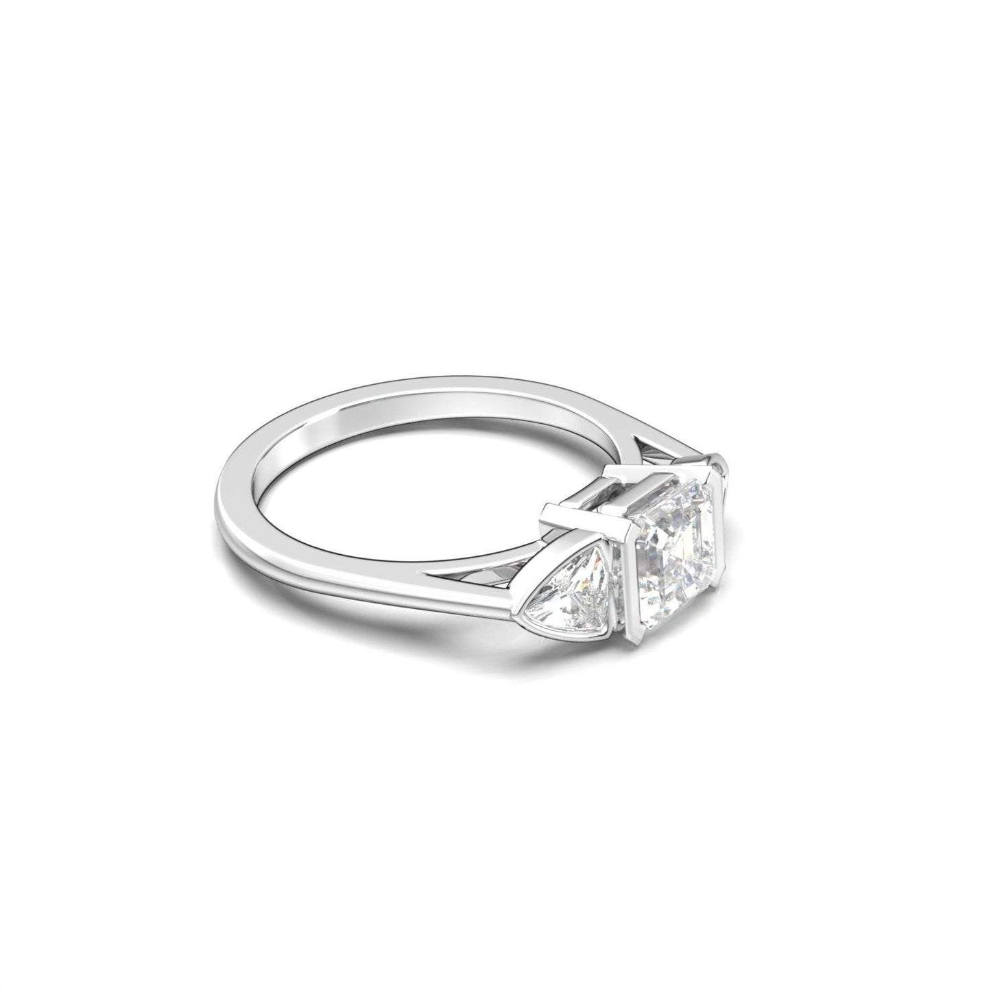 Asscher Trilogy Diamond Engagement Ring - Moissanite Engagement Rings